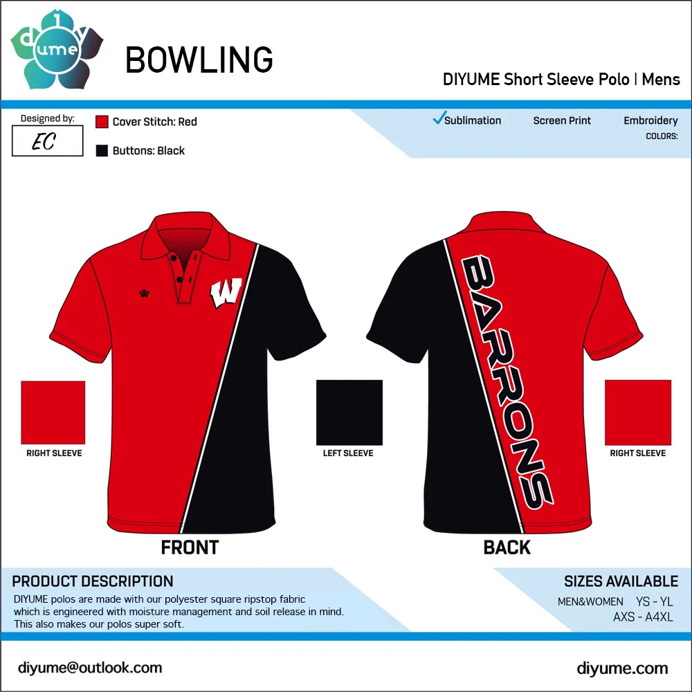 Men Women Youth Bowling Short-sleeved Polo Shirt Neckline Button Personality Retro Design Breathable Comfortable Tops