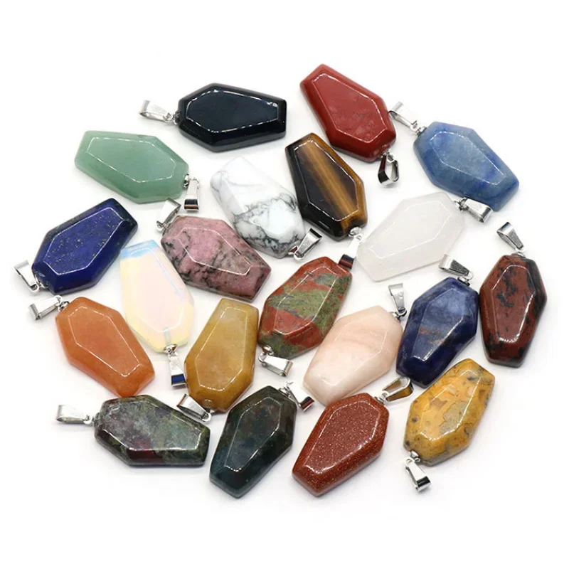 15Pcs Doodskist Vorm Fortuin Feng Shui Hanger Reiki Healing Stone Quartz Agaat Healing Crystal Tiger Eye Charms Sieraden Maken