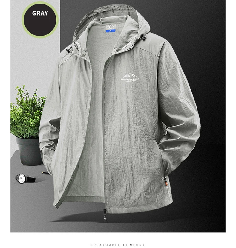 Summer Waterproof Hiking Jackets Men Fishing Cycling Hooded Gym Sports Running Coat Outdoor Sun-Protective Thin Jacket Clothing