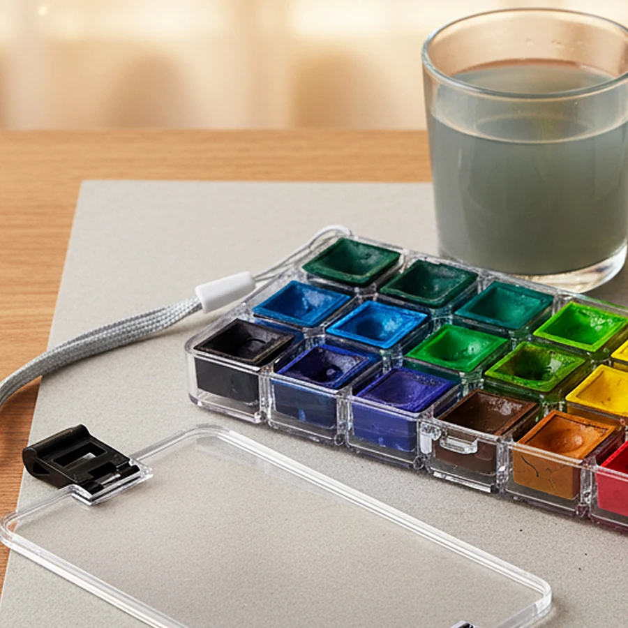 12/18 Fächer Versiegelte Feuchtigkeitsbewahrende Farbbox Kompakte Reise-Ölpigment-Aquarellpalette Acrylfarben-Aufbewahrung Kunstbedarf – Detail 1