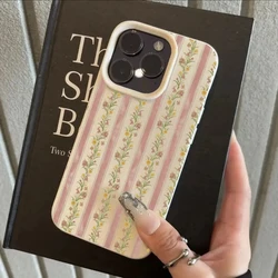 Pink Floral Striped Lichee Pattern Shockproof Phone Case - Simple Design - Poco X5 (Antique white)