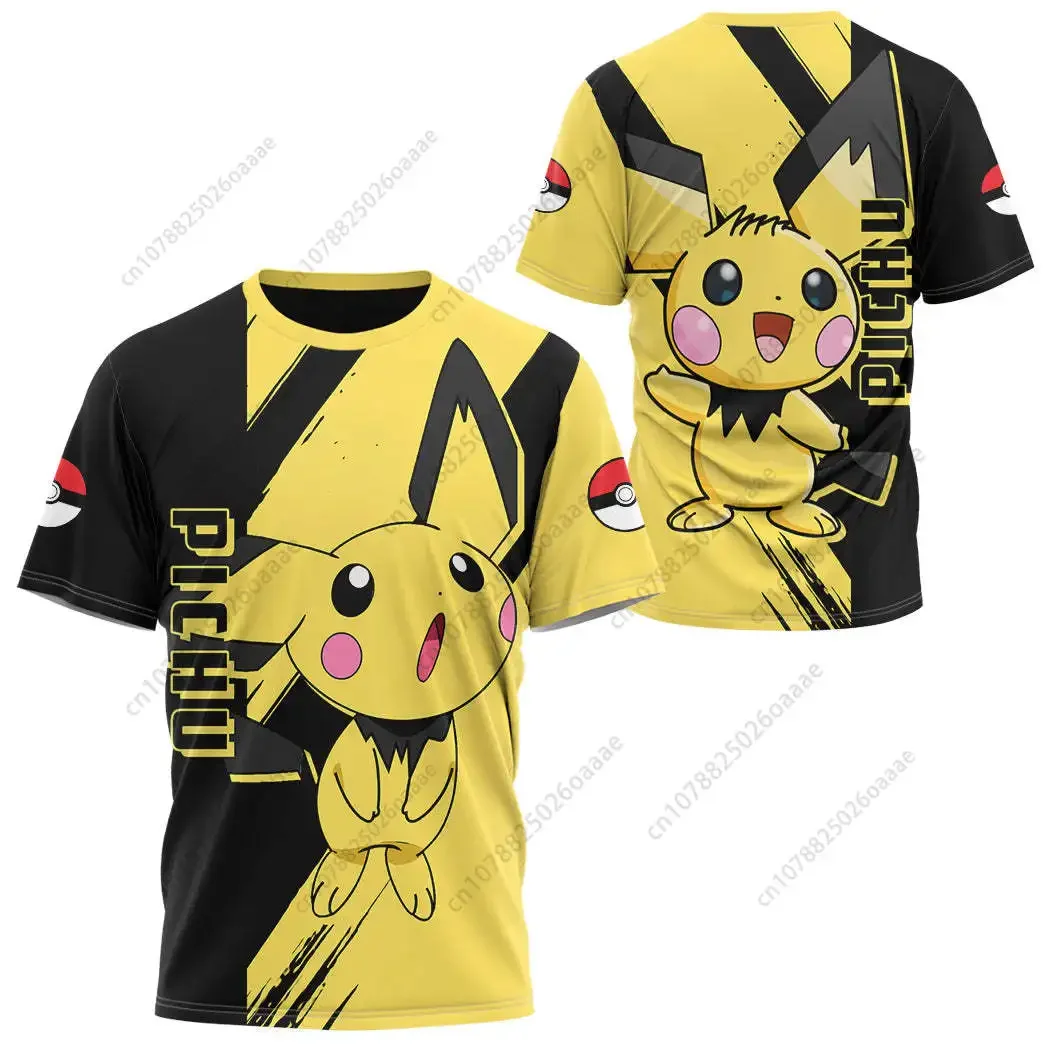 

Новинка 2024, мужские и женские 3D футболки Pokemon Pichu Pikachu, спортивные и удобные детские футболки с коротким рукавом