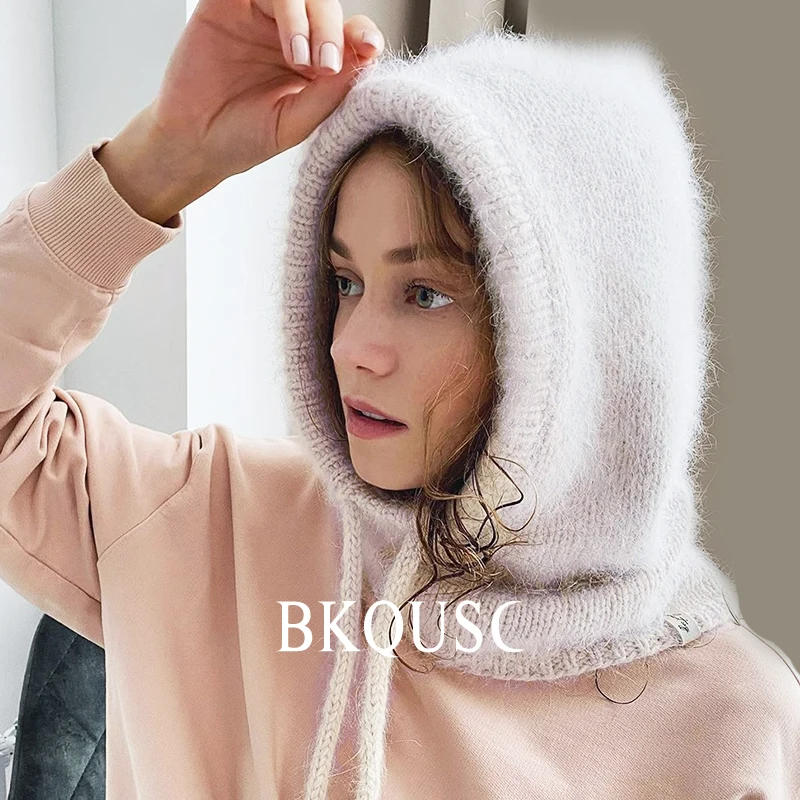 

Unisex Winter Warm Balaclava Hat Soft Wool Knitted Ring Scarf Beanie Outdoor Windproof Hooded Neck Collar Knitted Muffler Bonnet