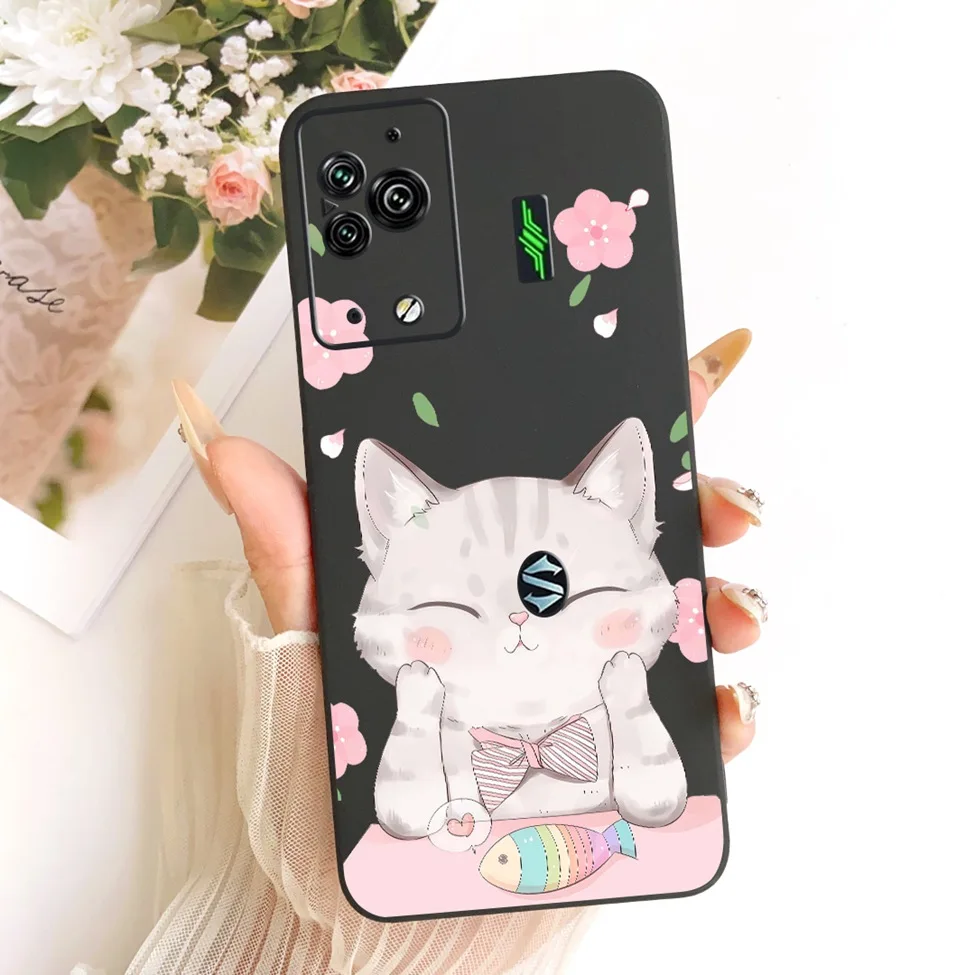 Cute Cat & Butterfly Design Silicone Case - Black Shark 5 Pro
