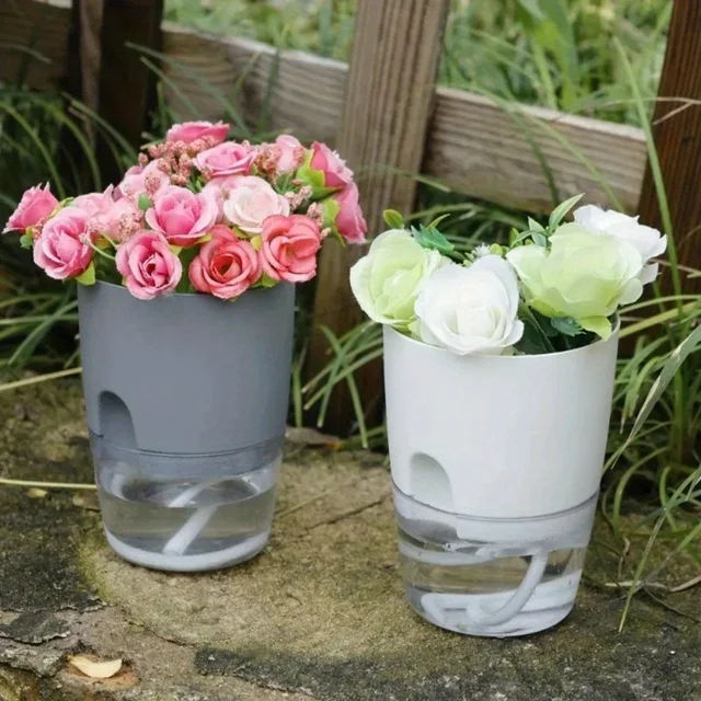 Pot de fleur en plastique auto-arrosage, 10/5 pièces, Double couche, plantes hydroponiques, bonsaï, Vases succulents, décoration de maison et de bureau 4