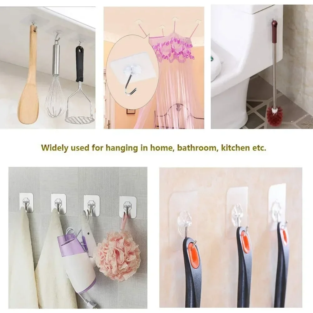 Transparent Hooks in The Bathroom Non-perforated Wall Hooks Sturdy Self-adhesive Hangers Home Accessories 5