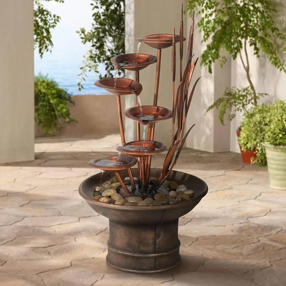 

Outdoor Floor Water Fountain 33" High Tiered Cascading Decor for Garden Patio Backyard Deck, Modern Outdoor Water Fountain