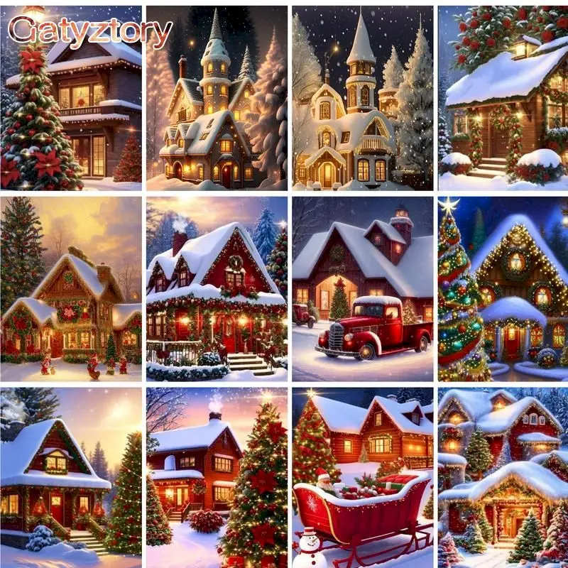 

GATYZTORY Painting By Numbers Kits For Adults Living Room Decor 60x75cm Christmas House Landscapr Paint Artcraft Unique Gifts