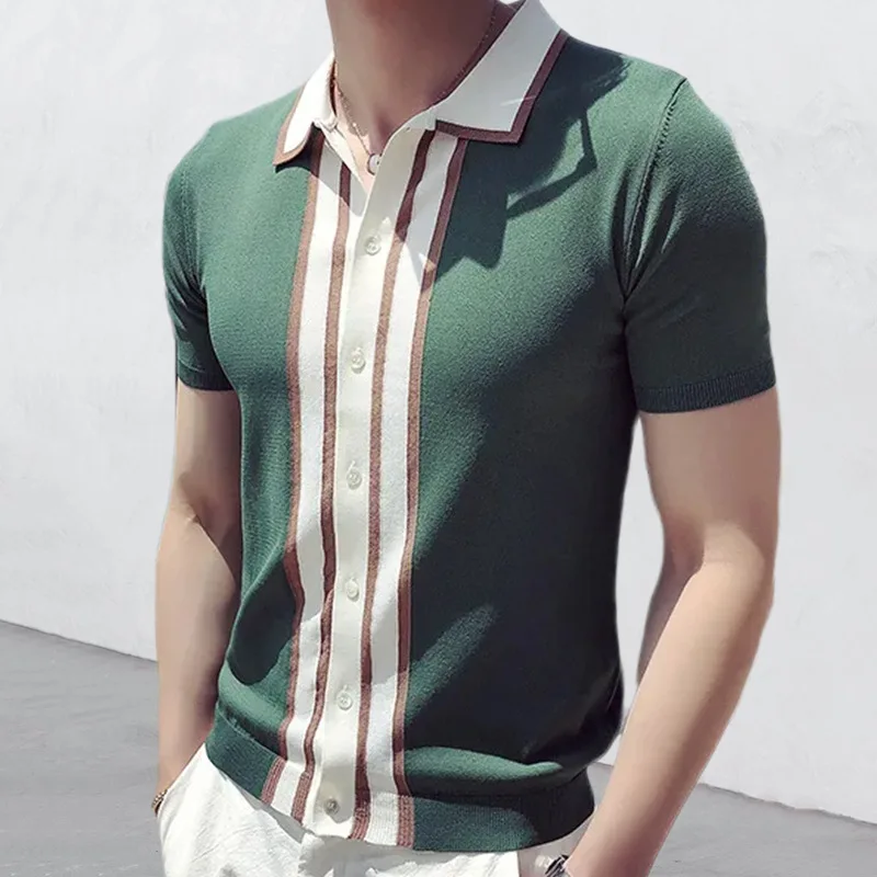 

2024 Summer New Men's Clothing Polo Shirt Slim-Fit Short Sleeve Lapel Color Matching Sweater Shirt