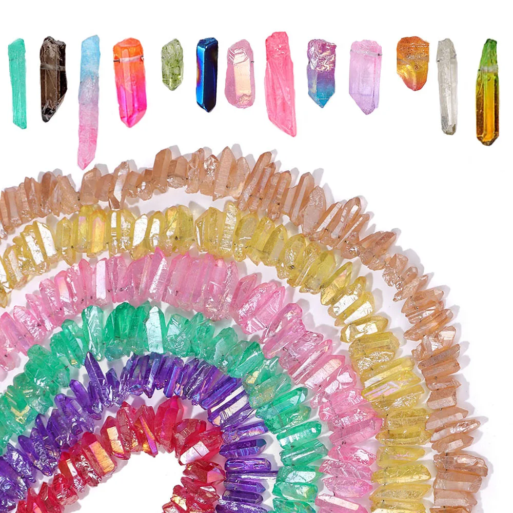 

Electroplated Mulitcolor Raw Quartz Points Crystal Beads Top Drilled Pendants Rough Crystal Sticks Bead Pendant Accessorie 15"