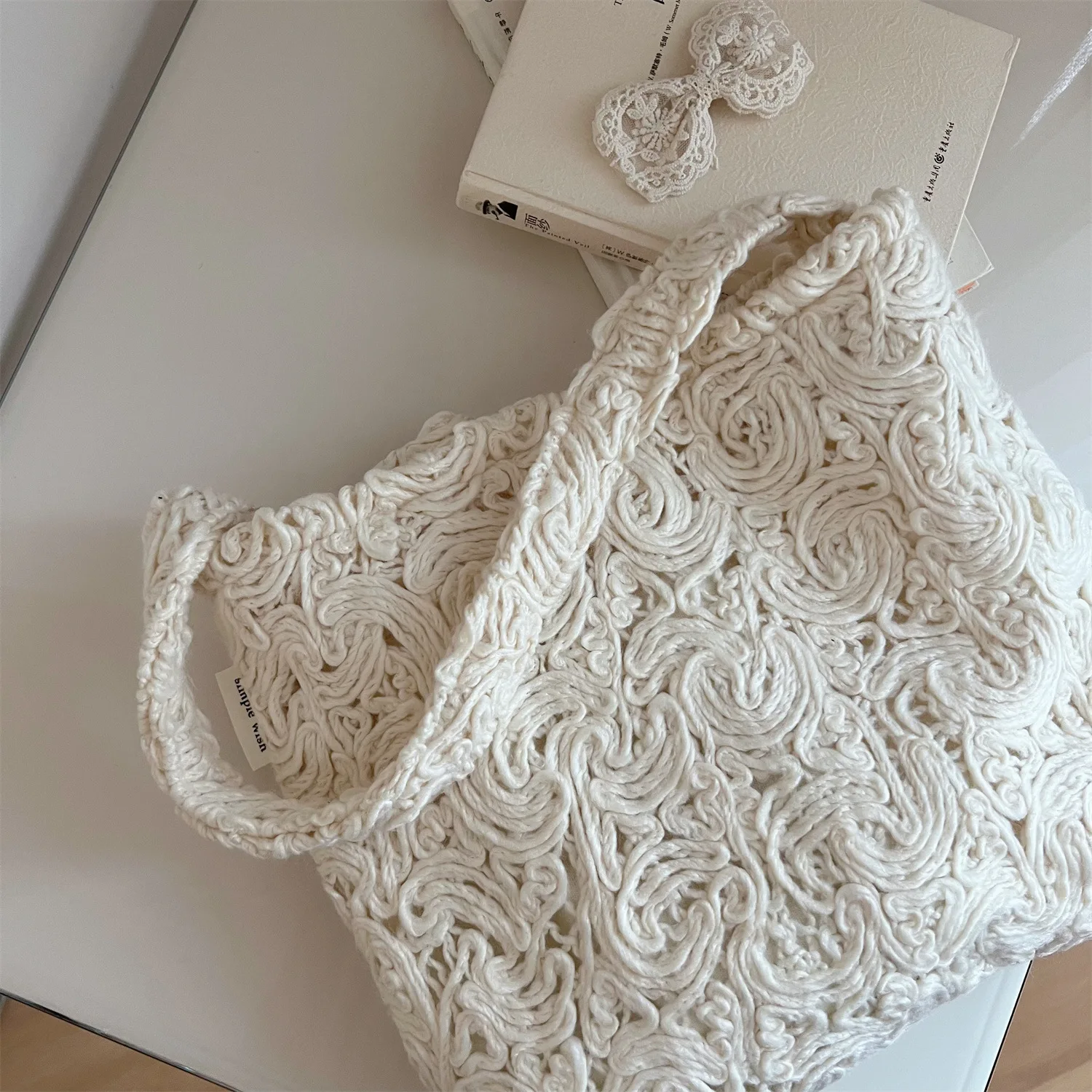 Women's Wool Knitting Chunky Wool Knitting Handbag Tote Weaving Shopping Bags Fashion Winter Crossbody Soft Large Shoulder Bag