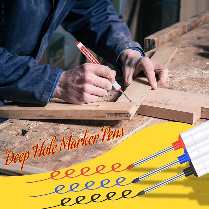 Multi-Purpose 20mm Deep Hole Long Nib Head Marker 10Pcs/Set For Metal Perforating Pen Waterproof Bathroom Woodworking Decor Tool deep hole marker