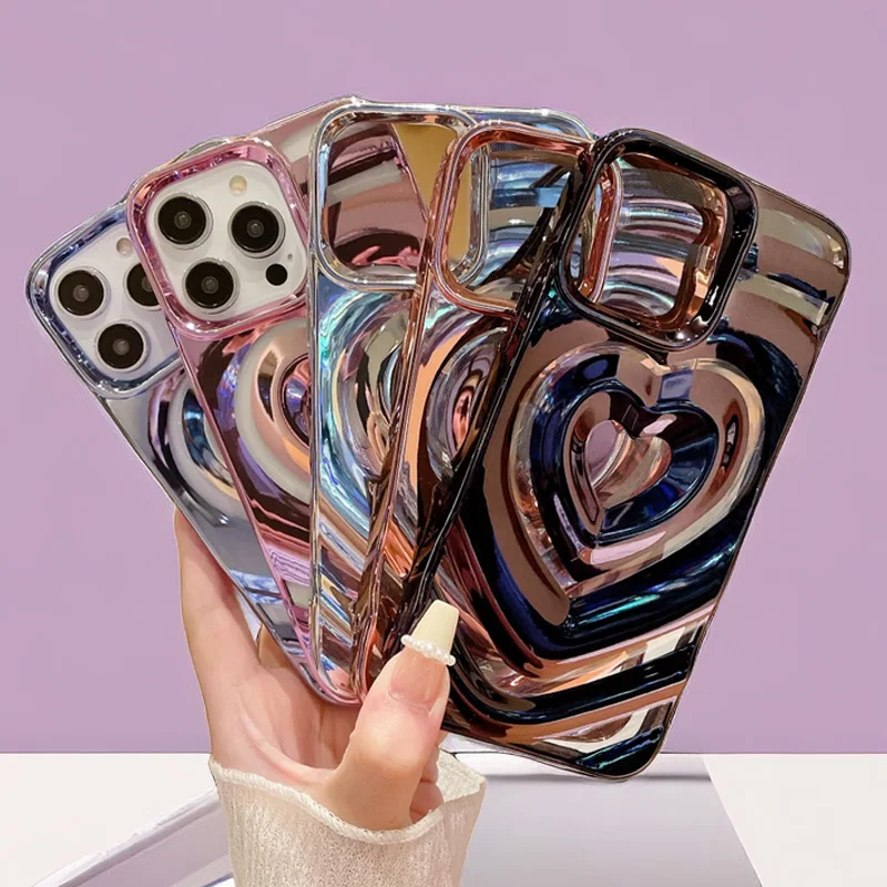 

Retro Folds Diffusion 3D Stereo Love Heart Phone Case For iPhone 13 11 12 14 Pro Max Luxury Soft Shockproof Back Cover Bumper