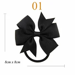 Elastic Hairband with 3 Knot and Floral Ribbon Accents - Handmade Girls' Party Hair Accessory (A01 Black)