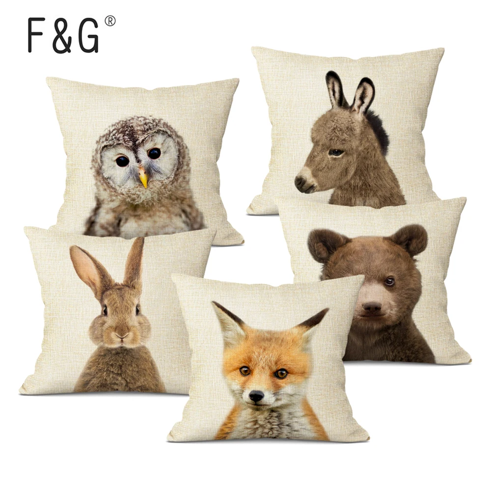 

Cute Baby Animals Cushion Cover Home Decor Bunny Donkey Fox Decorative Pillows Linen Pillow Case Baby Room Decoration