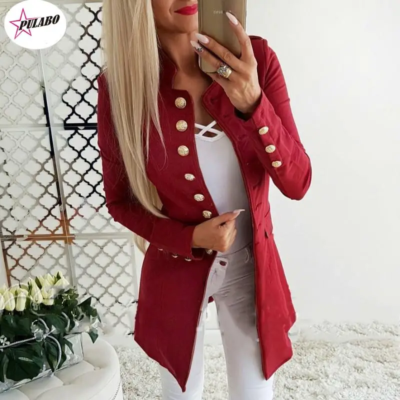 

PULABO Spring Winter Women Single Breasted Solid Jacket Female Long Coat Office Overall Lady Fashion Botton Long Sleeve Wear
