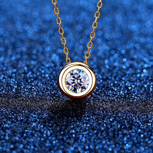 100% リアル 18 k ゴールドネックレスモアッサナイト 0.5ct D カラー 