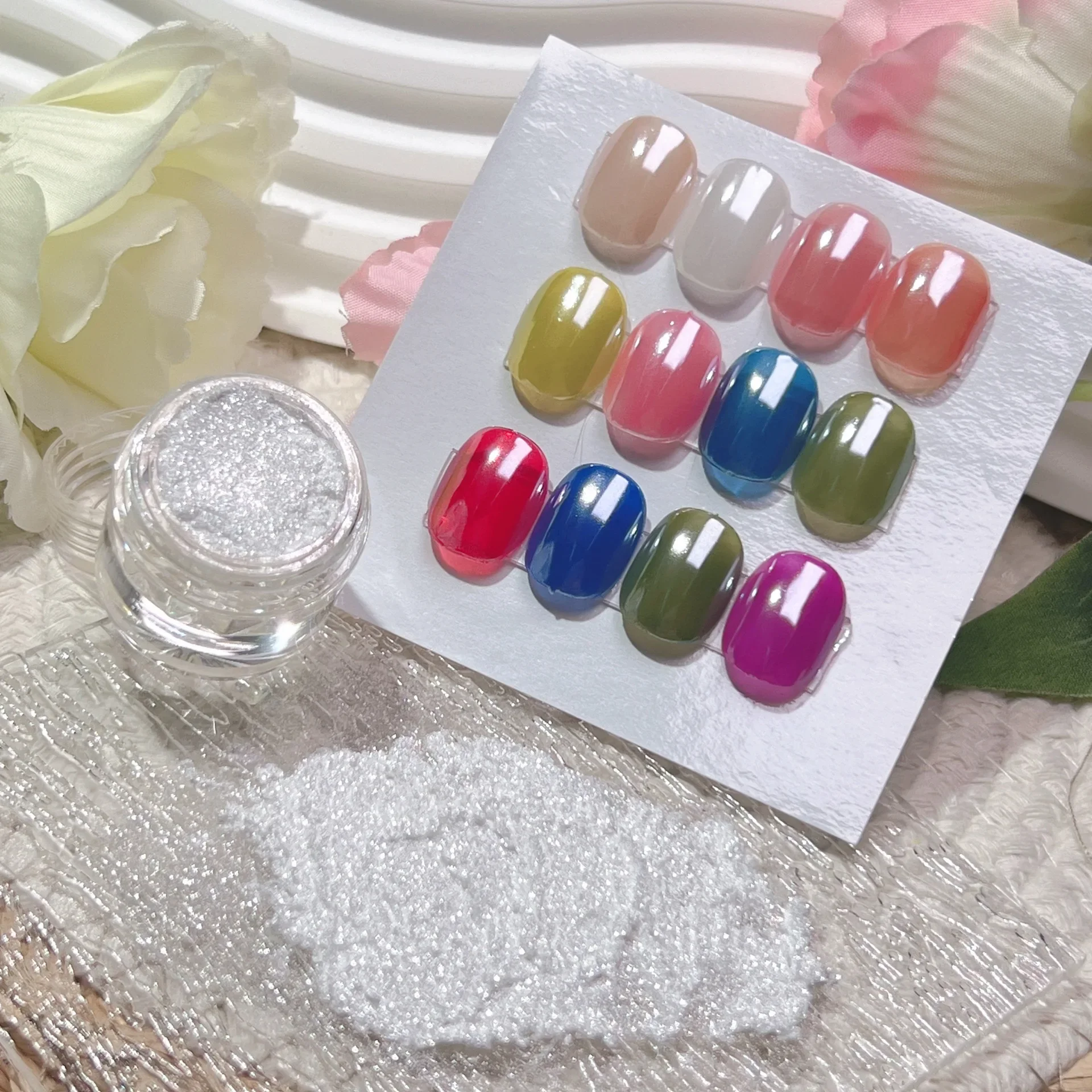 Nail Powder Nail Pigment Nail Glitter White Chrome Nail Powder Super Glossy Clear Mirror Effect Smooth Pearl Glitter Pigment Transparent Powder