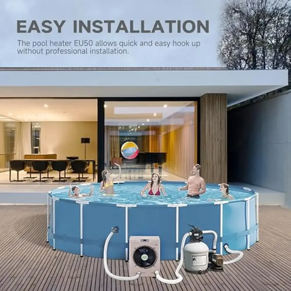 Swimming Pool Heat Pump Heater Above Ground Pools Up to 5000 Gal Max Output 16184 BTU/hr Extend Swimming Season Low Operating