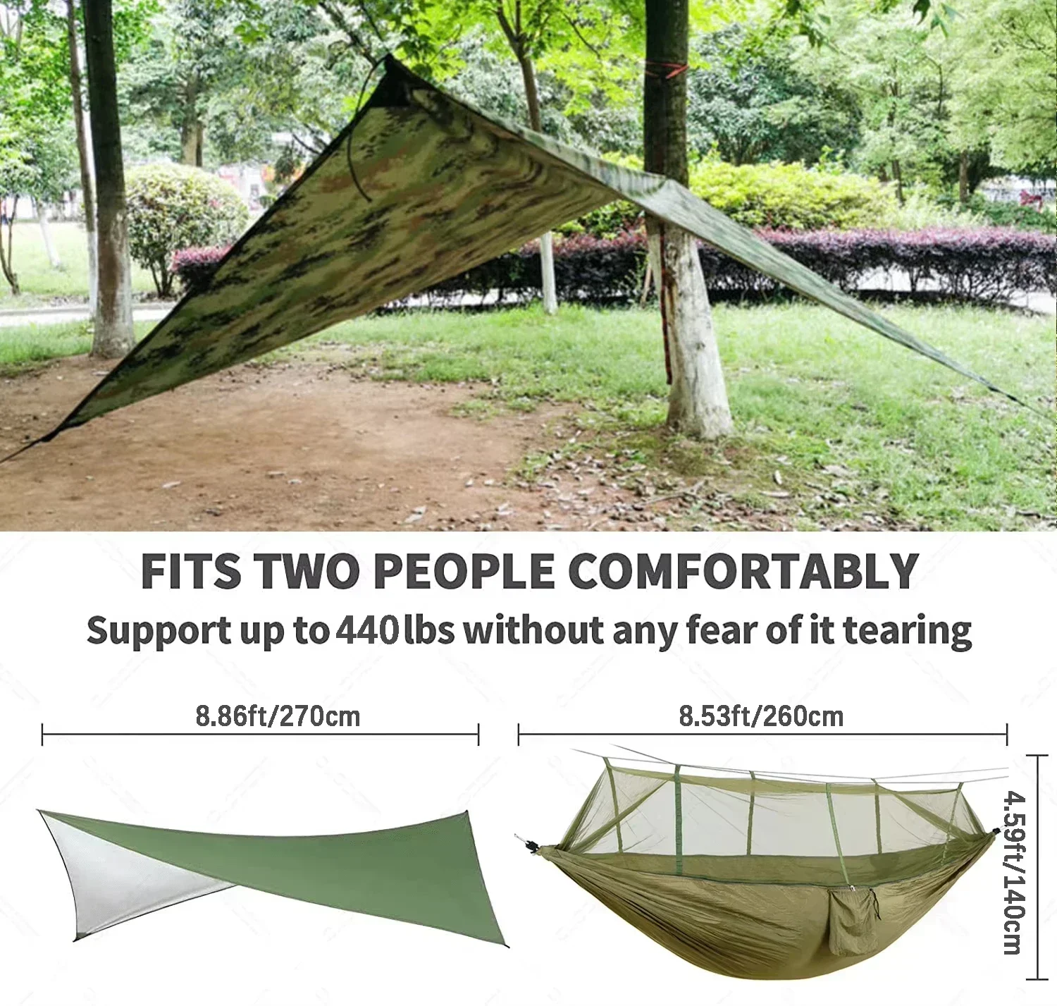 Camping Hammock with Net and Rain Fly Rhombus Waterproof Tarp Tent Shade Outdoor  Hammock Portable Hammock with Mosquito Net 3