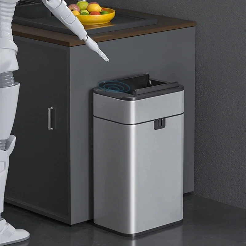 Stainless Steel Smart Trash Bin Large Capacity Induction Garbage Bucket Waste Bins Dustbin for Kitchen Wastebasket Smart Home 4