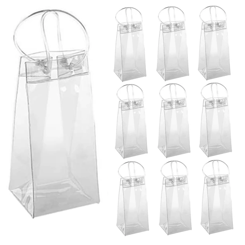 Pack Of 10 Wine Cooler Bag Transparent PVC Bag Portable Wine Bottle Cooler Champagne Ice With Handle