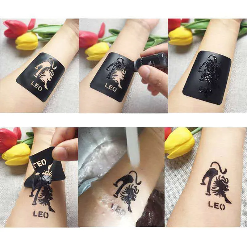 Tatuaggio Temporaneo Adesivo per il Corpo, Tatuaggio Temporaneo Liquido 10ml, Pasta per Tatuaggi Nera, Marrone, Rossa, Marrone Scuro, Coni di Henné Indiano - immagine 5