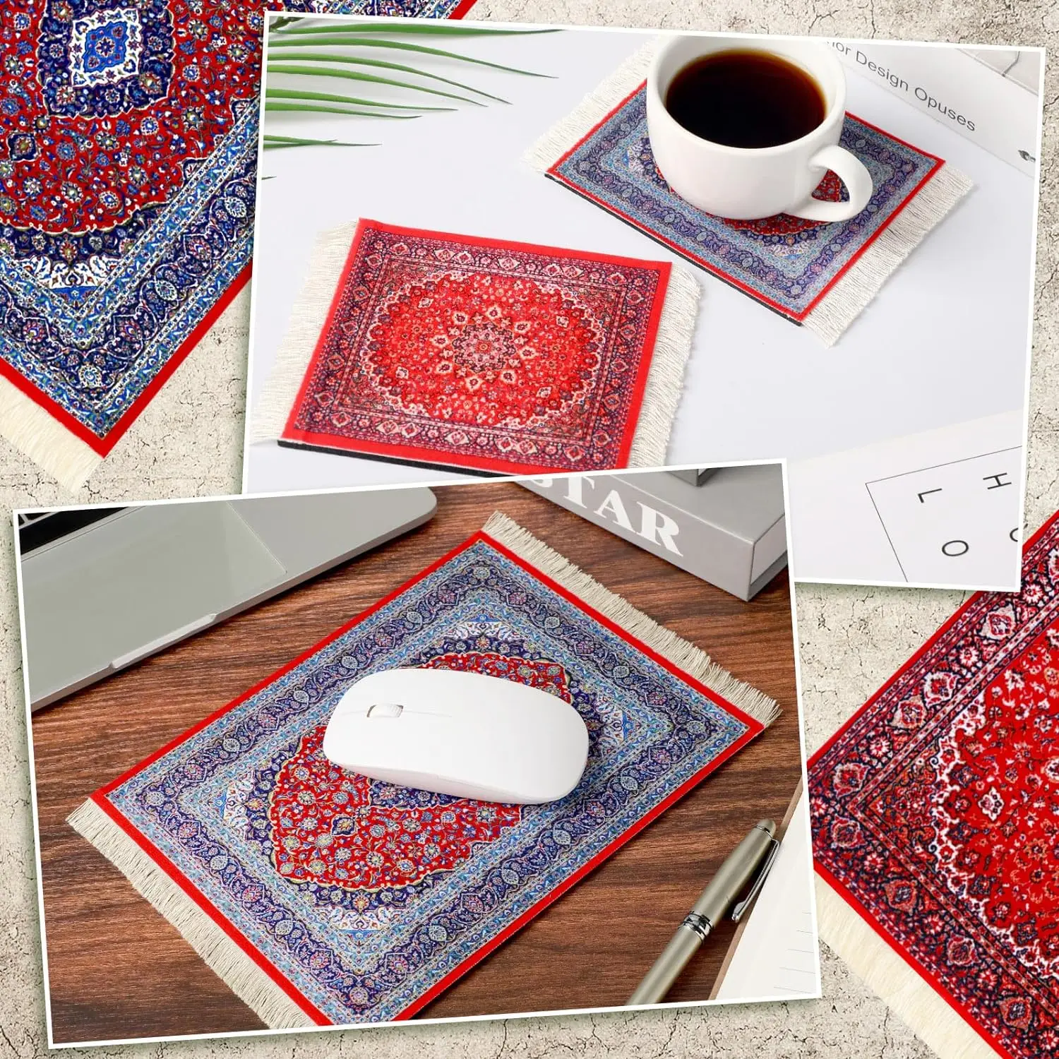 Gaming Mousepad Mouse Pad Computer Desk Mat PC Mouse Pad Persian Mini Woven Rug Mat Mousepad Retro Style Carpet Pattern Cup laptop with Home Office Table Decor Craft table