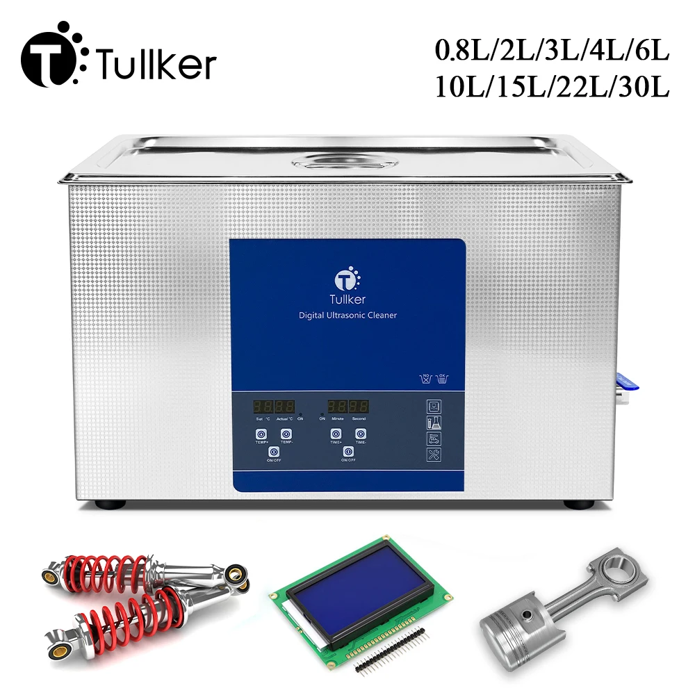 Tullker 0.8L 6L 10L 30L 38L 디지털 초음파 클리너 목욕 인젝터 DPF 쥬얼리 금속 기화기 초음파 클리너 탈지
