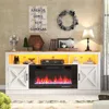 Farmhouse Fireplace TV Stand for 70/75/80 Inch TV, 32”Tall Entertainment Center w/ 36”Electric Fireplace & LED Light, 70”Media C 1