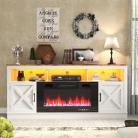 Farmhouse Fireplace TV Stand for 70/75/80 Inch TV, 32”Tall Entertainment Center w/ 36”Electric Fireplace & LED Light, 70”Media C 1