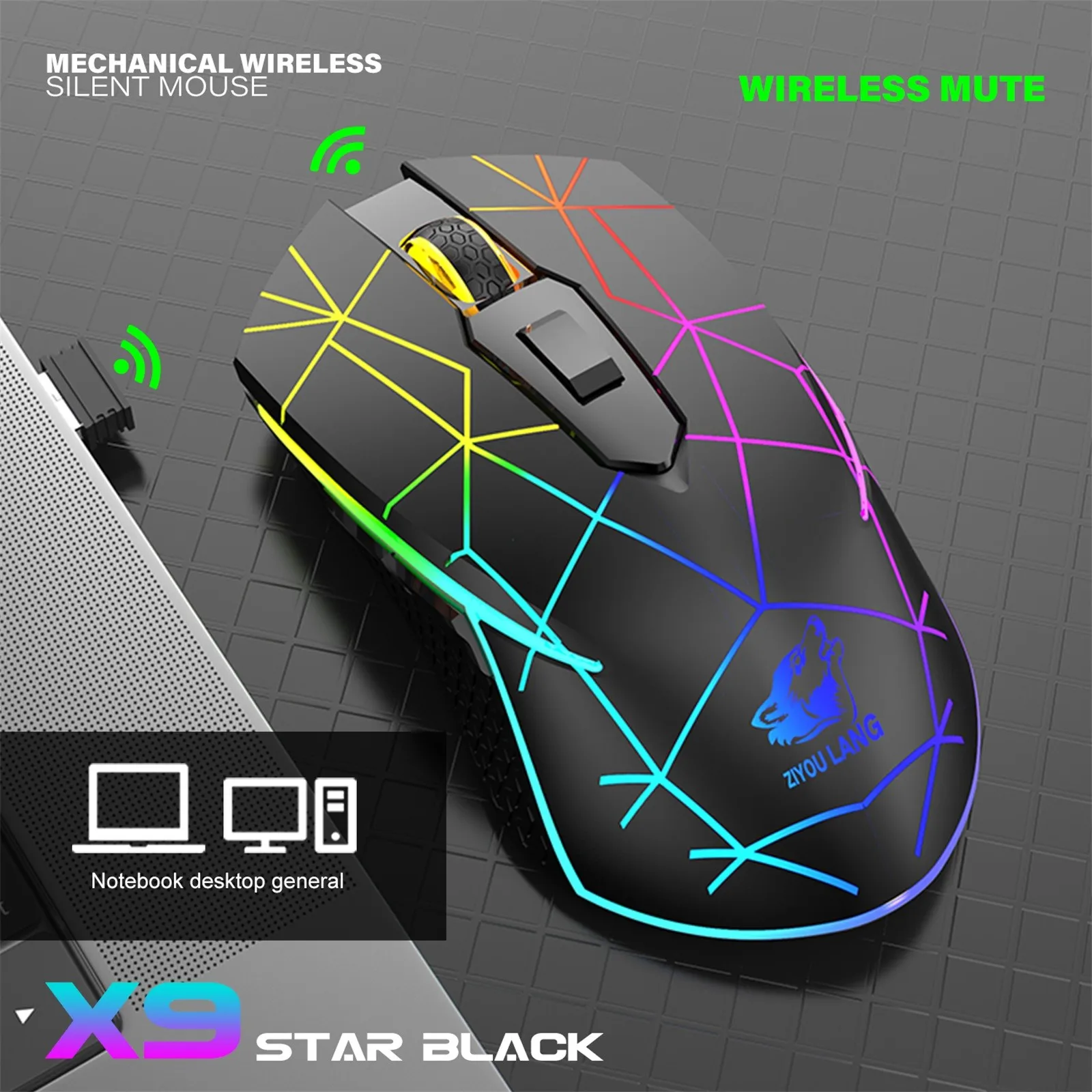 X9 Wireless RGB Luminous Mouse Rechargeable Silent Mechanical Mice 2400 DPI Adjustable Gaming Mouse Mice for PC Laptop Games best pc gaming mouse