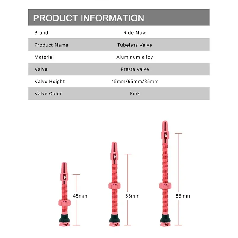 Ridenow Bicycle Tubeless Valve 45/65/85mm Anodized Aluminum Alloy Presta Valve Removable Core Air Road MTB Gravel Bike