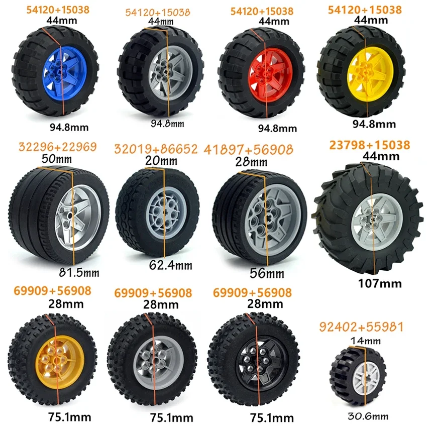 MOC Technical Tire Wheel Hub DIY Bricks Car Truck 44309 92402 32019+86652 Construction building blocks Compatible Tech Parts images - 6