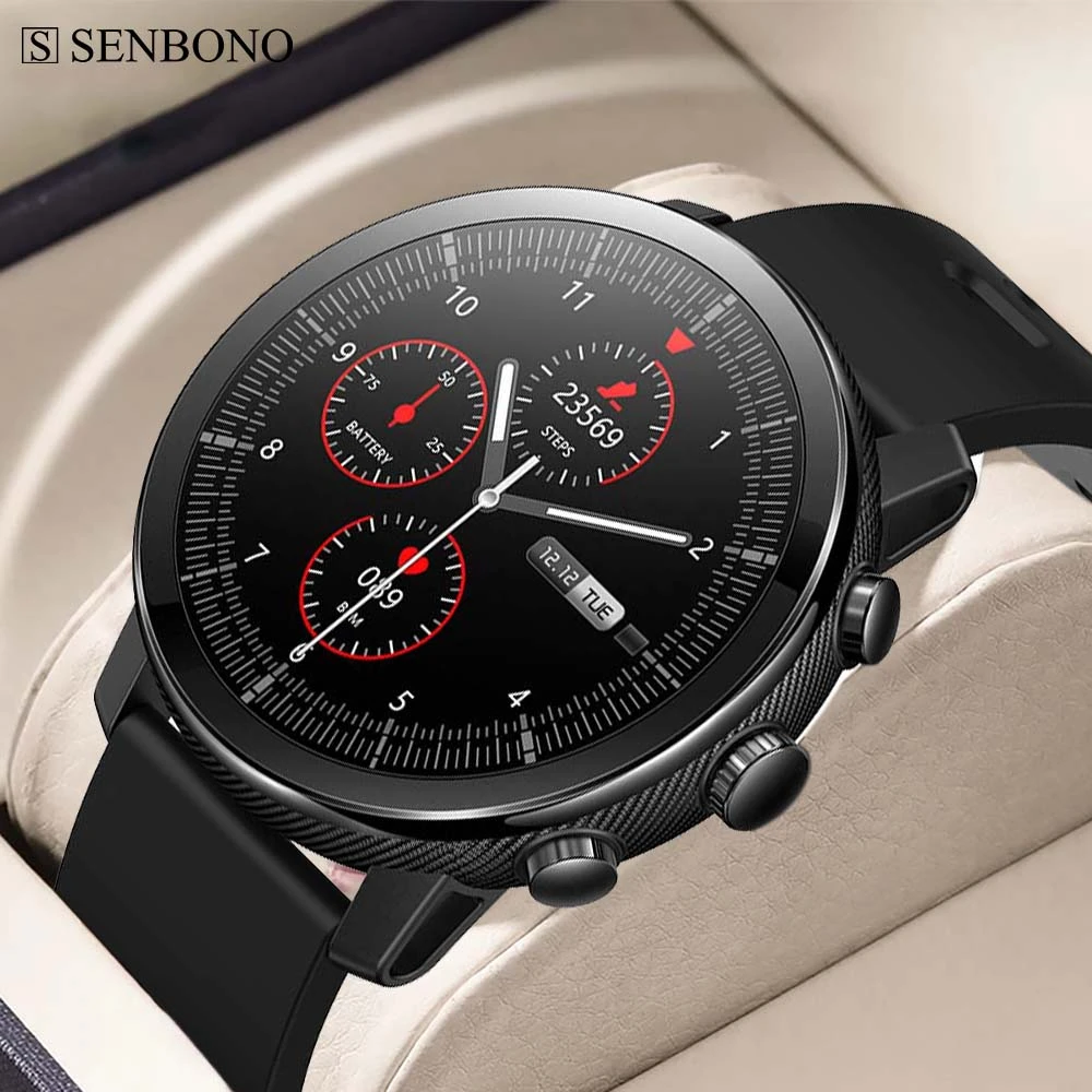 SENBONO Men's Smart Watch Round Bluetooth Answer Call Watches 100
