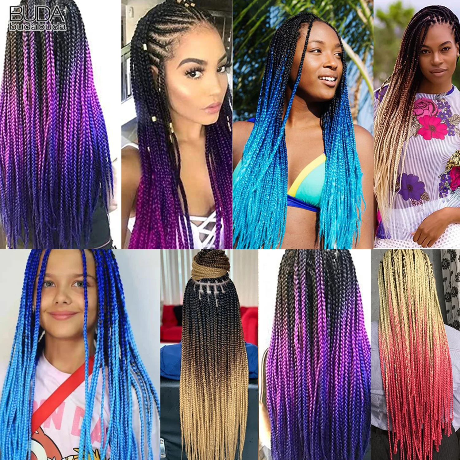 Synthetic Braiding Hair Extension Box Braids Crochet Braids Hair 24inch Ombre Thin Box Braids Hair for Africa America Women