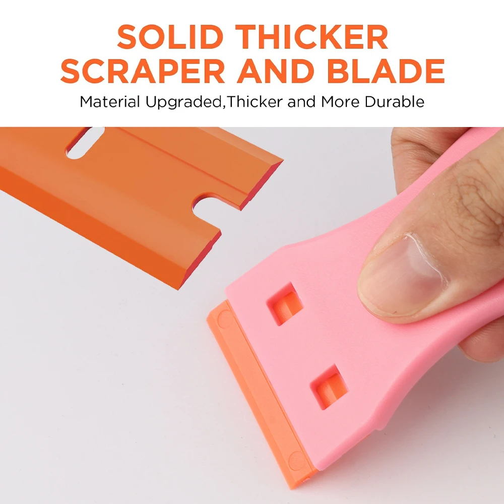 Plastic Razor Scraper With 10pcs Double Edged Plastic Blades Hair Extension Tool for Salon Sticker Label Removal Scraper Tool