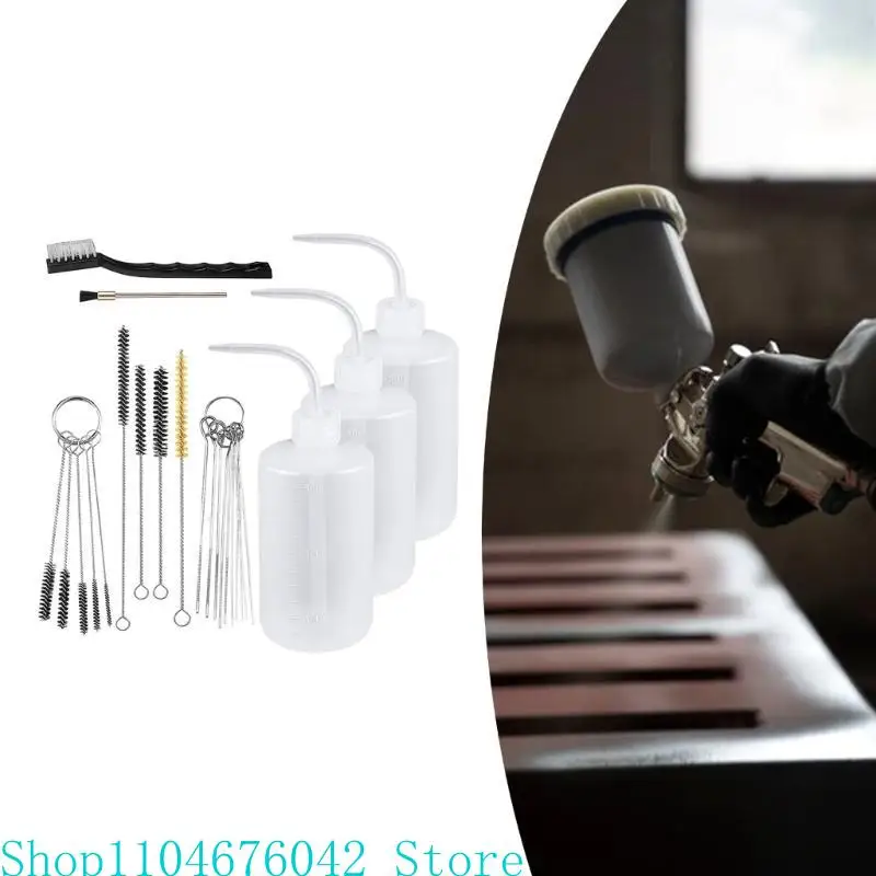 24Pieces Sprayer Paint Cleaning Set with 4 Squeeze Bottles and 21 Brushes for Enhances Sprayer Long Time Use Designs