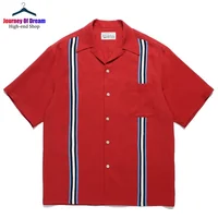 Summer 24SS Best Quality WACKO MARIA Mens Womens Striped Tape Colorblocked Cuban Neck Hawaiian Short Sleeve Shirt 1