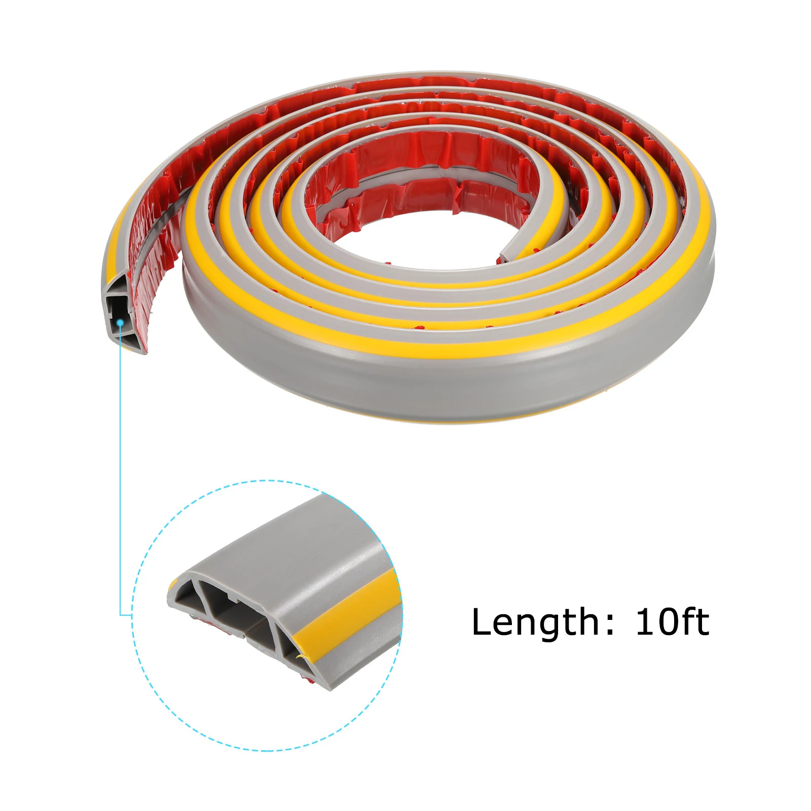 10ft Floor Cable Cover PVC Cord Protector Self-Adhesive Power Cable Protector Extension Electric Wire Duct Slot Management