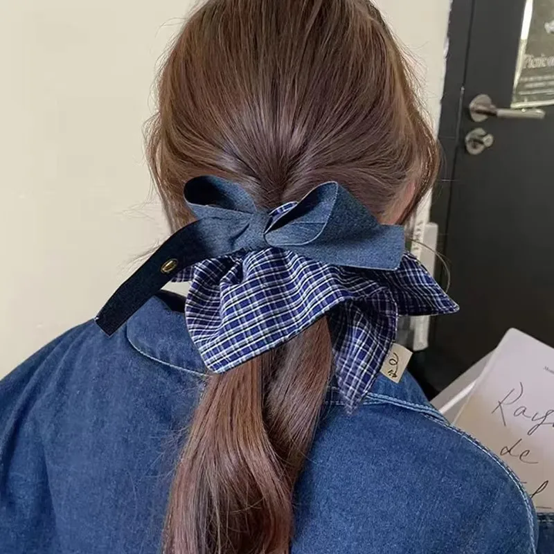 Koreanische Vintage Quadrat Plaid Bogen Band Scrunchie Für Frauen Mädchen Süße Haar Ornament Haar Band Haar Krawatte Mode Haar Zubehör – Detail 4