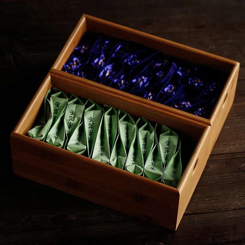 Bamboo Tea Box Puerh Tea Cake Box Simple Storage Organizer Multi-layer Leaf Boxes Home Gift