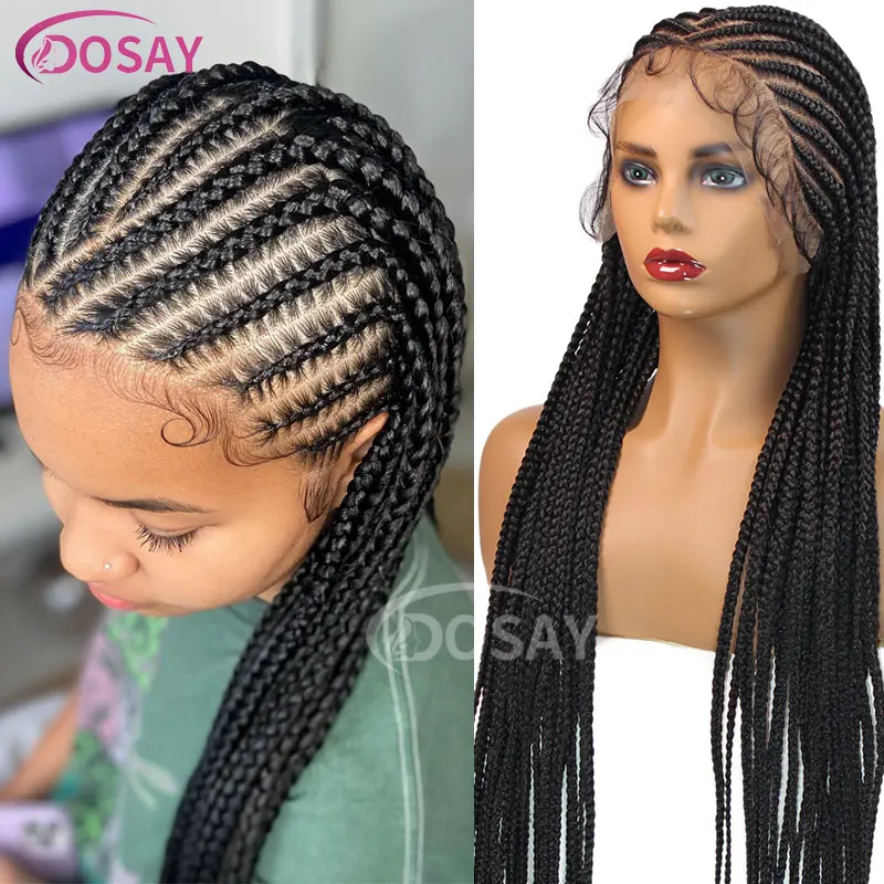 

Full Lace Tribal Braids Wigs Synthetic 36" Handmade Cornrow Braided Wigs For Black Women Knotless Box Braids Wigs With Baby Hair