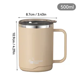Insulated Stainless Steel Thermal Travel Mug with Handle and Leakproof Dual - Drink Lid - 401 - 500ml (Khaki)
