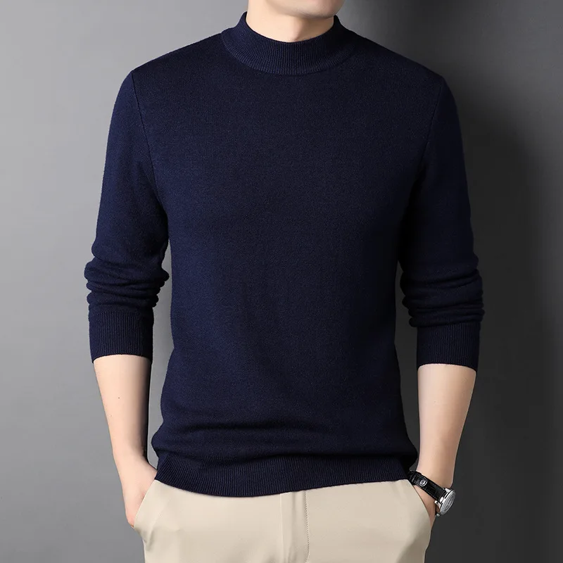 New Winter Men's Solid Color Knitted Sweater Mens Pullovers Fashion Slim High Quality Basic Half Turtleneck Sweaters for Men