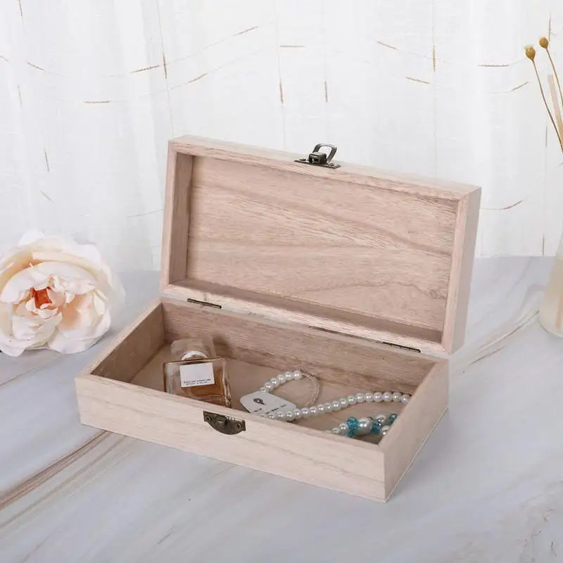Enhanced Wooden Rectangular Storage Box Organizer with Lock - Dust-Proof Jewelry Case