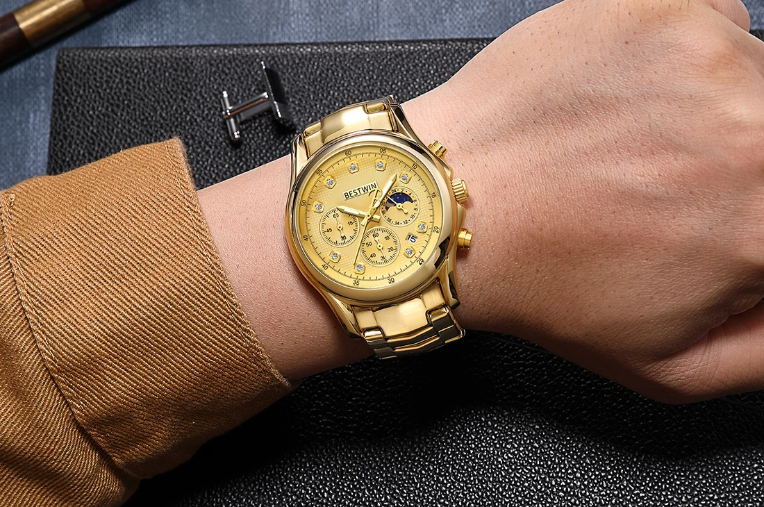 Luxury Men Watch Fashion Mens Quartz Wristwatch Classic Brand Full Gold Body Diamond Reloj Steampunk Watches Business Man Clock