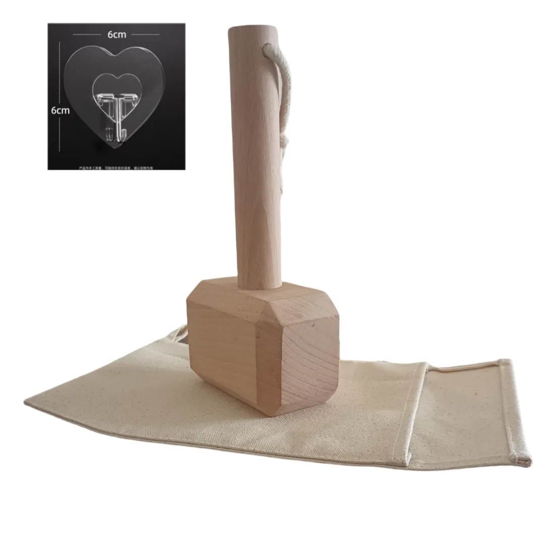 Ice Crusher Wood Mallet With Beer Opener Reuseable Canvas Crushed Ice Bag 2PC Free Sticky Hook Crush Set