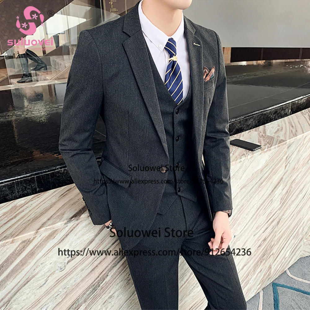

Fashion Black Slim Fit Suits For Men 3 Piece Jacket Vest Pants Set Male Business Blazer Formal Groom Wedding Notch Lapel Tuxedo
