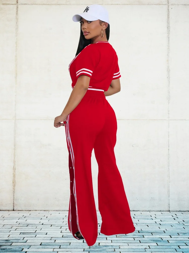 Wmstar Pants Sets Two Pieces Outfits Summer New Sports Casual Fashion Striped Top High Waist Wide Leg Matching Suit Dropshopping